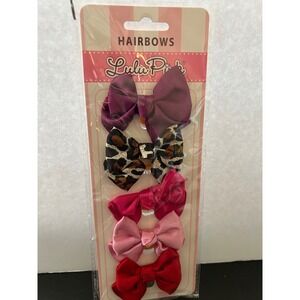 Lulu Pink Hairbows Dog OS Multicolor NEW 5pk Satin Leopard Print Pet Accessories